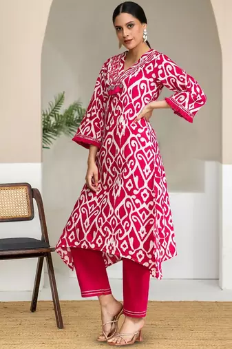 Women Ethnic Motifs Printed Pure Cotton A-Line Kurta with Trousers