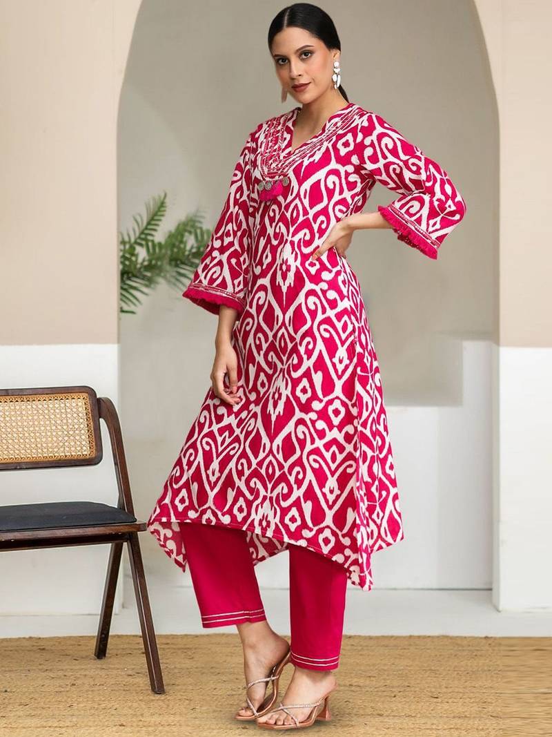 Women Ethnic Motifs Printed Pure Cotton A-Line Kurta with Trousers