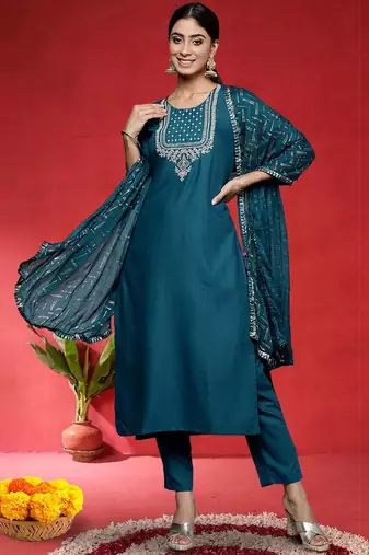 Women Ethnic Motifs Embroidered Regular Sequinned Kurta with Trousers & Dupatta