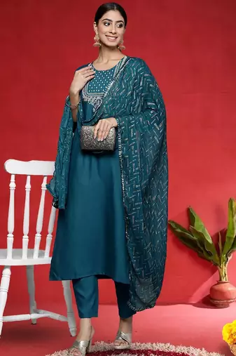 Women Ethnic Motifs Embroidered Regular Sequinned Kurta with Trousers & Dupatta