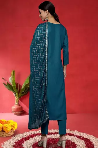 Women Ethnic Motifs Embroidered Regular Sequinned Kurta with Trousers & Dupatta