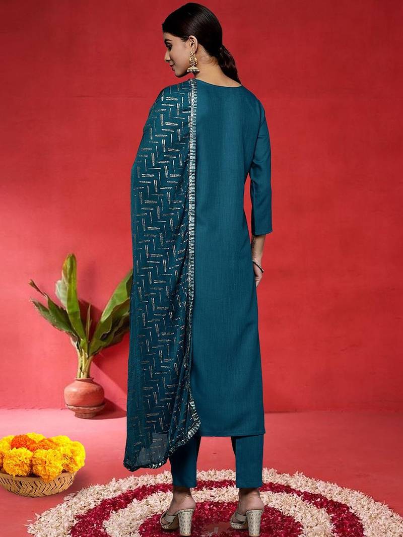 Women Ethnic Motifs Embroidered Regular Sequinned Kurta with Trousers & Dupatta