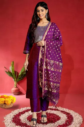 Women Ethnic Motifs Embroidered Kurta with Trousers & Dupatta