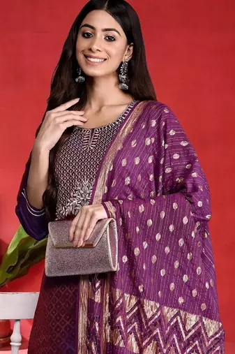 Women Ethnic Motifs Embroidered Kurta with Trousers & Dupatta