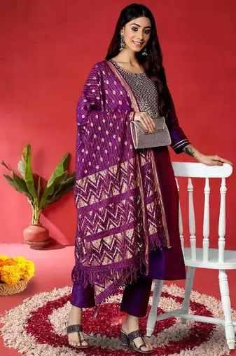 Women Ethnic Motifs Embroidered Kurta with Trousers & Dupatta