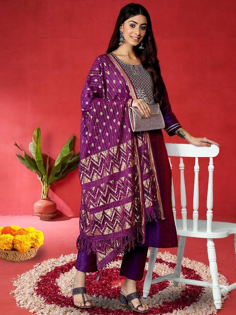 Women Ethnic Motifs Embroidered Kurta with Trousers & Dupatta
