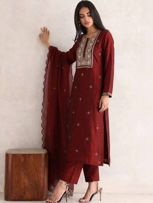 Women Embroidered Regular Kurta with Trousers & With Dupatta 1