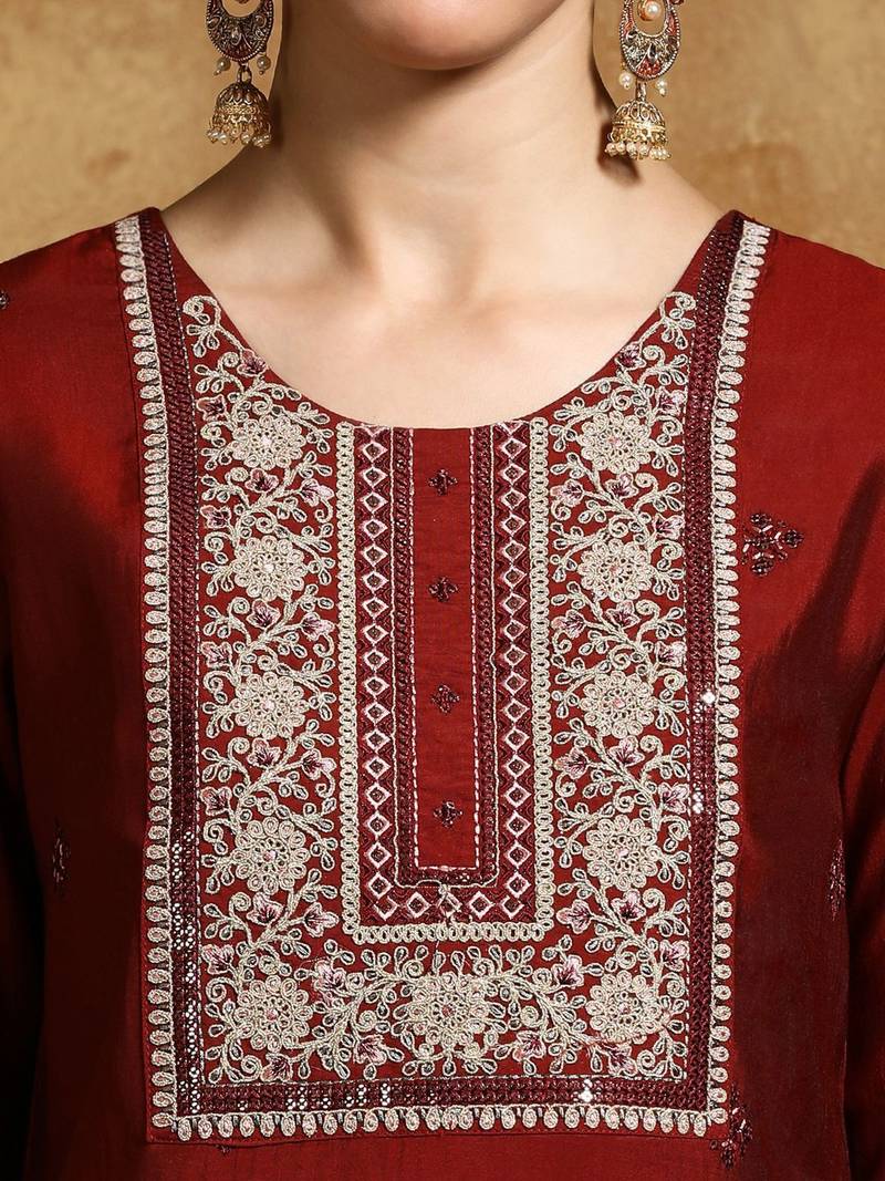 Women Embroidered Regular Kurta with Trousers & With Dupatta