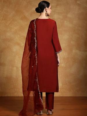 Women Embroidered Regular Kurta with Trousers & With Dupatta 4