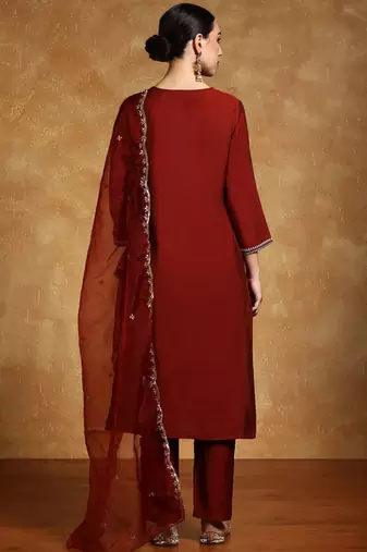 Women Embroidered Regular Kurta with Trousers & With Dupatta