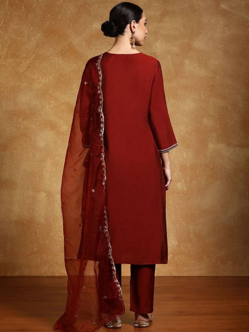 Women Embroidered Regular Kurta with Trousers & With Dupatta