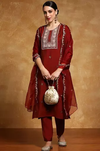 Women Embroidered Regular Kurta with Trousers & With Dupatta