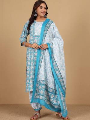 Floral Printed Straight Kurta With Salwar & Dupatta 1
