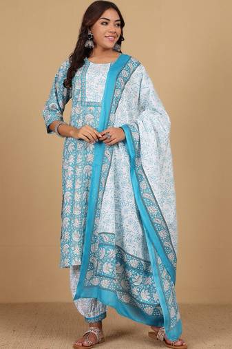 Floral Printed Straight Kurta With Salwar & Dupatta