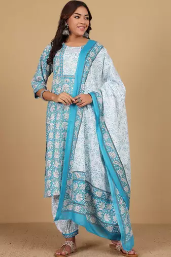 Floral Printed Straight Kurta With Salwar & Dupatta