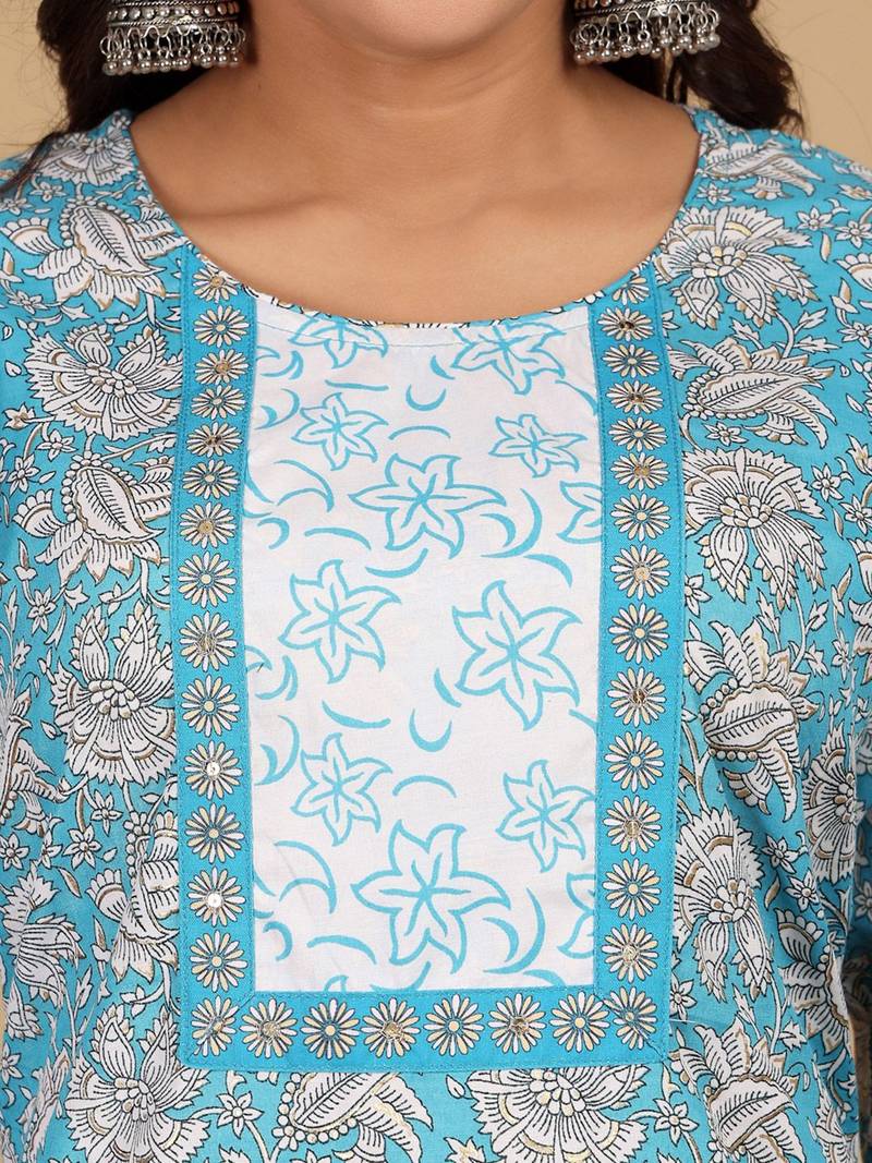 Floral Printed Straight Kurta With Salwar & Dupatta