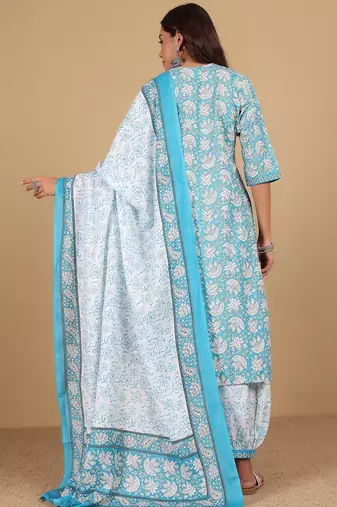 Floral Printed Straight Kurta With Salwar & Dupatta
