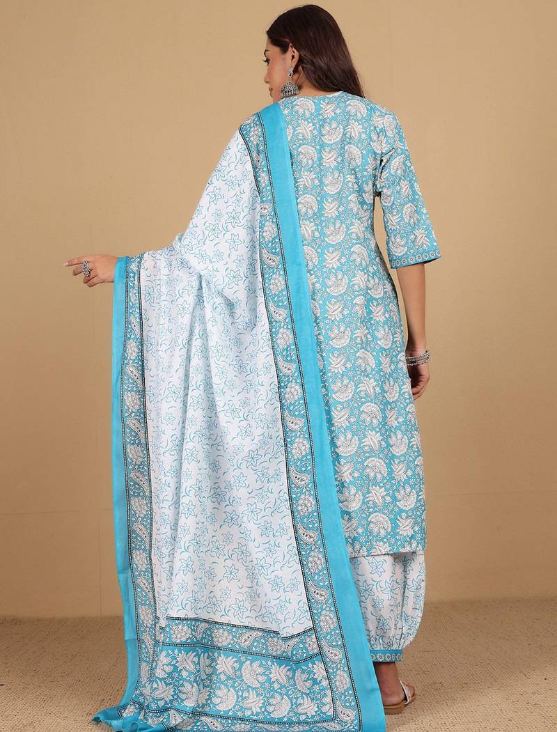Floral Printed Straight Kurta With Salwar & Dupatta