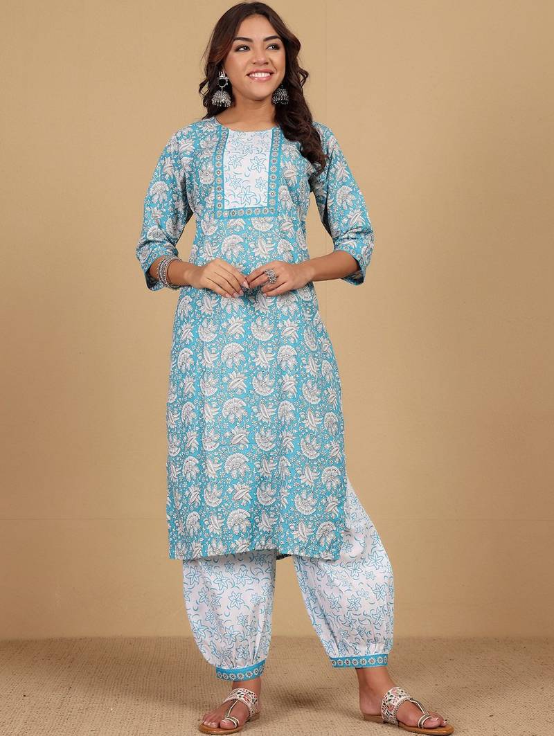Floral Printed Straight Kurta With Salwar & Dupatta