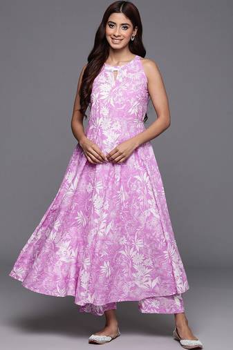 Women Floral Printed Empire Pure Cotton Anarkali Kurta with Trouser