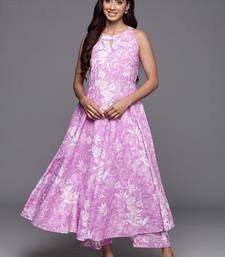 Women Floral Printed Empire Pure Cotton Anarkali Kurta with Trouser