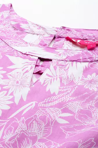 Women Floral Printed Empire Pure Cotton Anarkali Kurta with Trouser