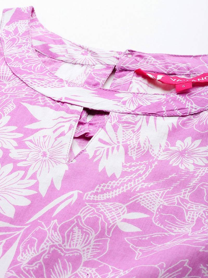 Women Floral Printed Empire Pure Cotton Anarkali Kurta with Trouser