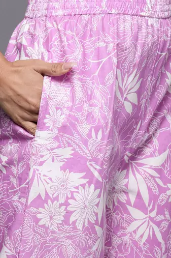 Women Floral Printed Empire Pure Cotton Anarkali Kurta with Trouser