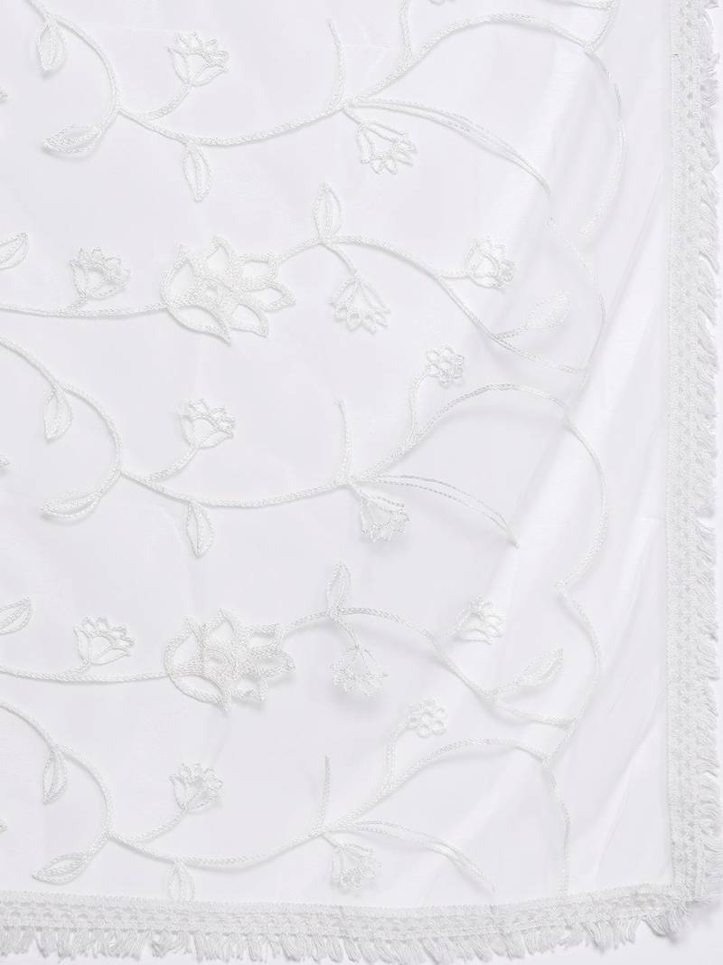 Women Floral Yoke Design Regular Thread Work Kurta with Trousers & With Dupatta