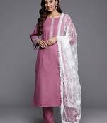 Women Floral Yoke Design Regular Thread Work Kurta with Trousers & With Dupatta