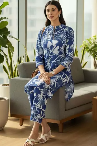 Women Printed Regular Kurta with Trousers