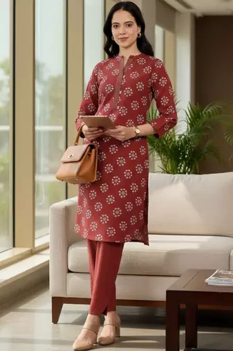 Women Ethnic Motifs Printed Regular Thread Work Kurta with Trousers