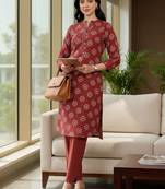 Women Ethnic Motifs Printed Regular Thread Work Kurta with Trousers