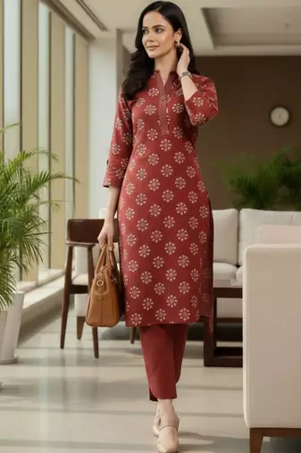 Women Ethnic Motifs Printed Regular Thread Work Kurta with Trousers