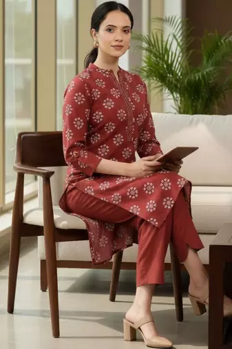 Women Ethnic Motifs Printed Regular Thread Work Kurta with Trousers