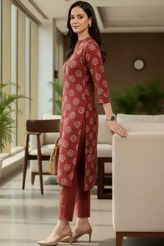 Women Ethnic Motifs Printed Regular Thread Work Kurta with Trousers