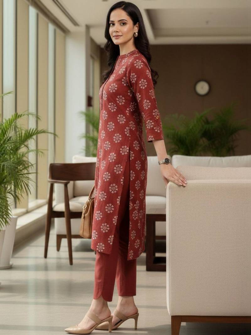 Women Ethnic Motifs Printed Regular Thread Work Kurta with Trousers