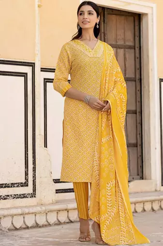 Ethnic Motifs Printed Regular Mirror Work Kurta with Trouser & Dupatta
