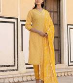 Ethnic Motifs Printed Regular Mirror Work Kurta with Trouser & Dupatta