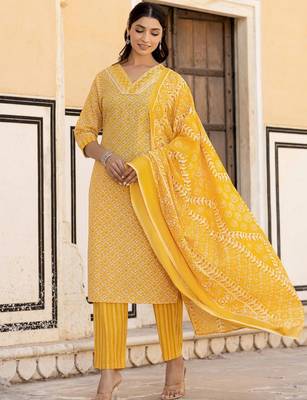 Ethnic Motifs Printed Regular Mirror Work Kurta with Trouser & Dupatta 6