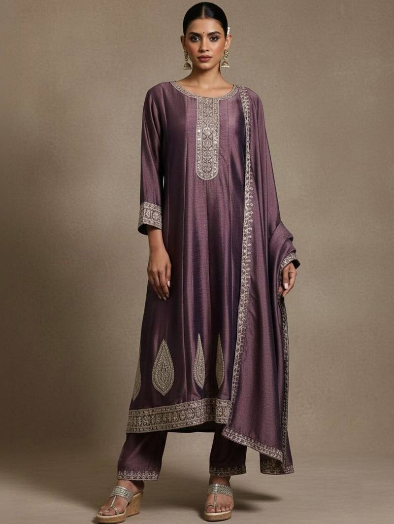 Women Ethnic Motifs Embroidered Regular Thread Work Kurta with Trousers & With Dupatta