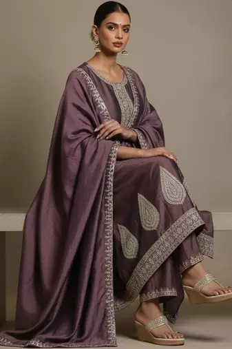 Women Ethnic Motifs Embroidered Regular Thread Work Kurta with Trousers & With Dupatta