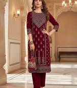 Women Ethnic Motifs Printed Regular Thread Work Velvet Kurta with Trousers