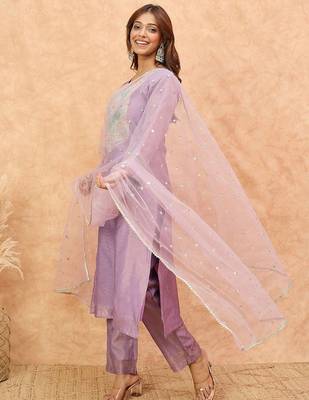 Women Yoke Design Regular Kurta with Trousers & Dupatta 4