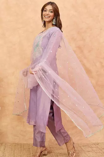 Women Yoke Design Regular Kurta with Trousers & Dupatta