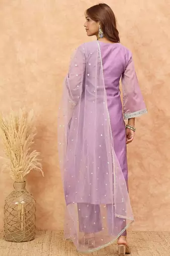 Women Yoke Design Regular Kurta with Trousers & Dupatta