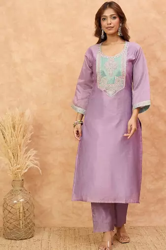 Women Yoke Design Regular Kurta with Trousers & Dupatta