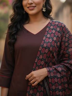 Women Ethnic Motifs Regular Kurta with Trousers & With Dupatta 3