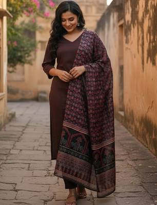 Women Ethnic Motifs Regular Kurta with Trousers & With Dupatta 4