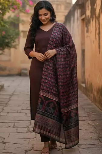 Women Ethnic Motifs Regular Kurta with Trousers & With Dupatta